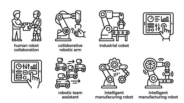 Industrial Robotics and Collaborative Automation Icon Set