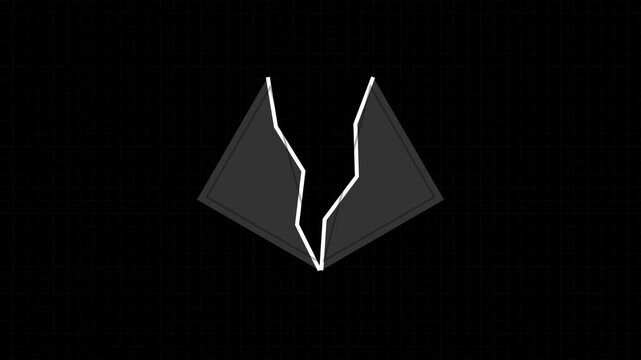 Minimalist Obsidian Monolith Diamond Core Breaking Into Two Halves Outline Animation