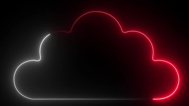 Glowing neon download cloud Arrow animation. Cloud space and technology, data backup, file repository. Hi tech motion graphic 4k video animation.