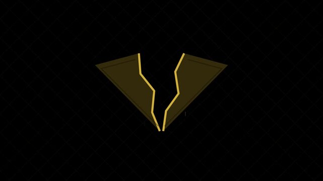 Minimalist Golden Vault Triangular Core Breaking Into Two Halves Outline Animation
