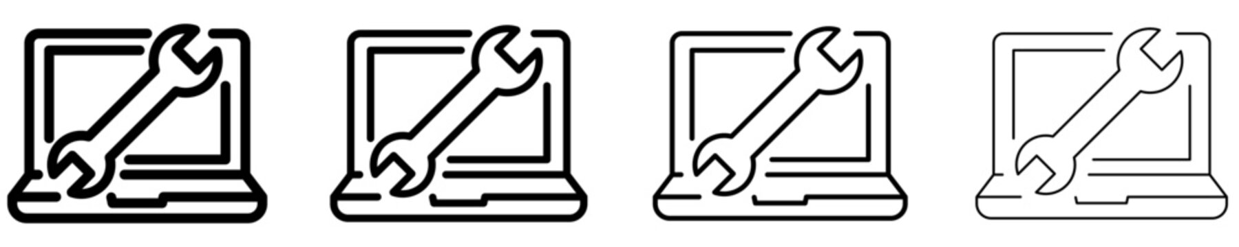 Laptop repair line icon for computer service. Vector illustration.