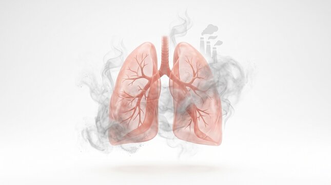 Conceptual Illustration of Human Lungs Surrounded by Thick Tobacco Smoke Representing Respiratory Health Risks and Chronic Pulmonary Disease