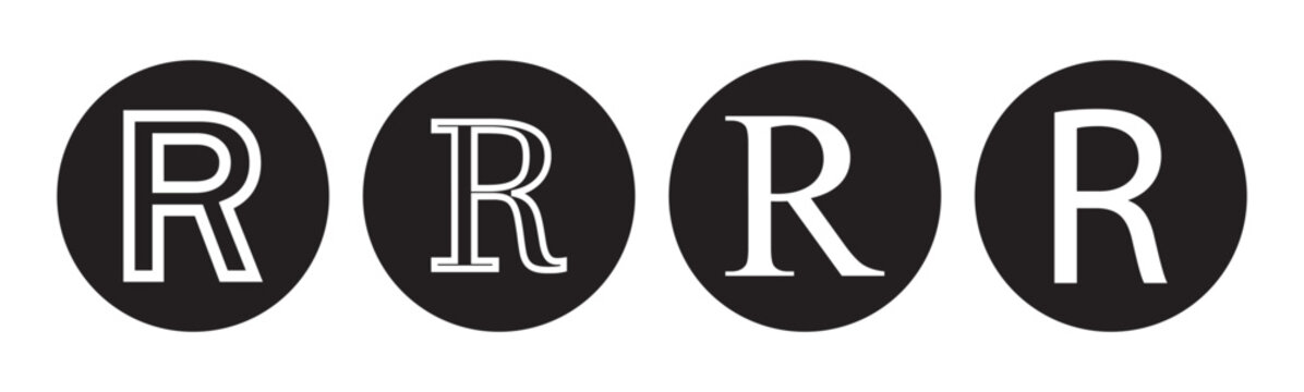 Registered icon set. trademark registered icons. R mark. registered and trademark symbol. Intellectual property signs
