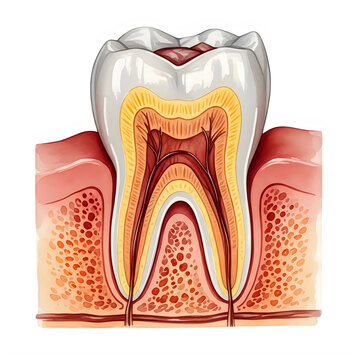 Cross-section of a decayed tooth with exposed nerve and cavity