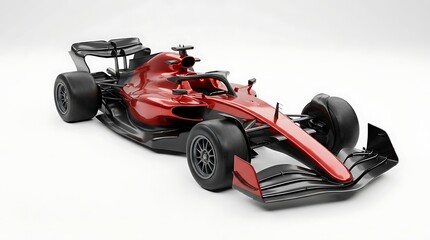 Fototapeta premium Sleek modern red and black Formula 1 race car on a clean white background, representing speed and high performance.