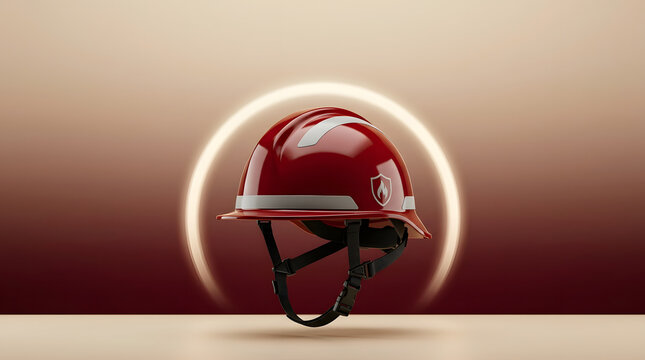 Firefighter helmet, red and protective gear for fire rescue, emergency services and safety equipment. Professional, hard hat and headwear for firefighting, rescue work and hazard flame protection