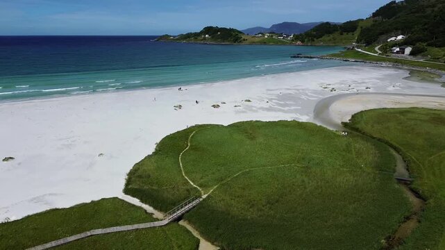 Cinematic Drone Panorama of Refviksanden Beach on Stadlandet, Norway