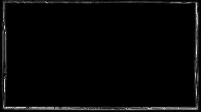 White static edge overlay visual blank center, distressed frame lines, glitchy screen texture. suspense edits, trailer titles, retro effects, cyber frames, gaming scenes, cinematic motion overlays.