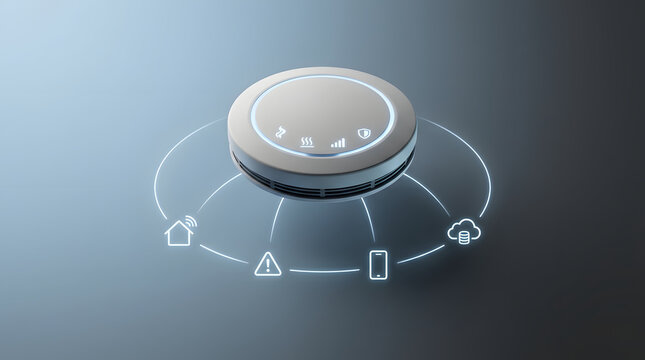 Smart home hub, IoT device and wireless router for connectivity, automation and security system. Intelligent technology, internet of things and connected house with remote control, cloud for safety