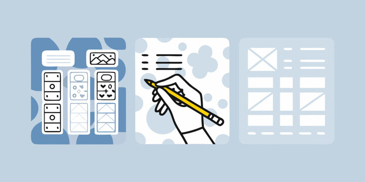 Wireframe sketches and design tools flat vector illustration