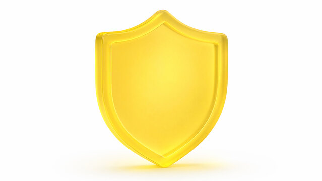 Bright yellow shield shape symbol isolated on white background