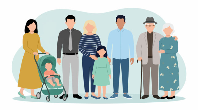 Multi-generational family illustration with parents, children, and grandparents