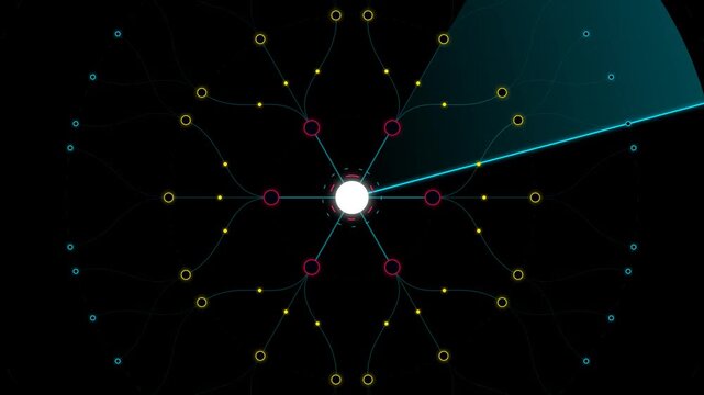 Cinematic high-tech radial tree diagram with flowing data branches