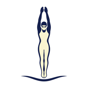 Diver jumping into water with arms raised high in air