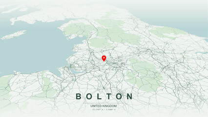 Modern minimalist vector map of Bolton, Greater Manchester, England. High-quality scalable illustration of Bolton geographic boundaries along River Croal contours for posters design. © AliRza