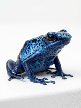 Vibrant Blue Poison Dart Frog Isolated on White Background.