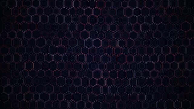 hexagon grid abstract animation with purple and red glow