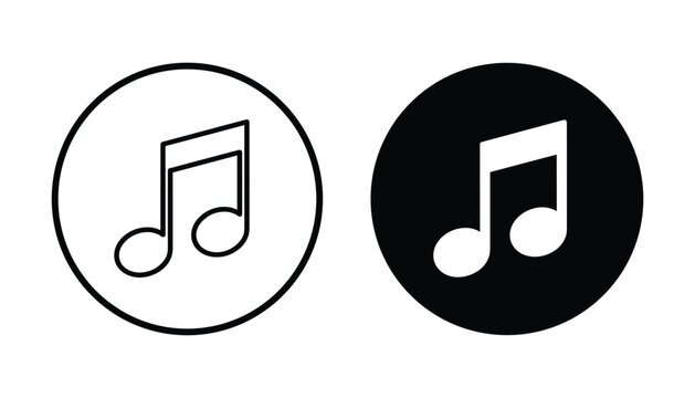 Single musical note icon one outlined one filled black representing music melody sound and audio simple symbol
