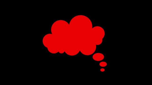 Animated thought bubble pop-up, cartoon comic cloud speech balloon outline, bold white chat bubble for text on black background. Cloud shaped thought speech balloon. animated speech icon.