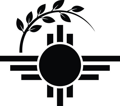 New Mexico state flag Zia sun symbol black silhouette vector icon featuring an olive branch wreath accent arching over the top