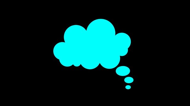 Animated thought bubble pop-up, cartoon comic cloud speech balloon outline, bold white chat bubble for text on transparent background. Cloud shaped thought speech balloon. animated speech icon.