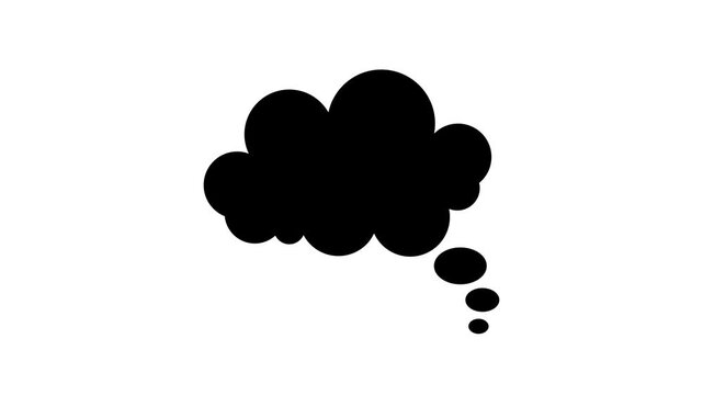 Animated thought bubble pop-up, cartoon comic cloud speech balloon outline, bold white chat bubble for text on transparent background. Cloud shaped thought speech balloon. animated speech icon.