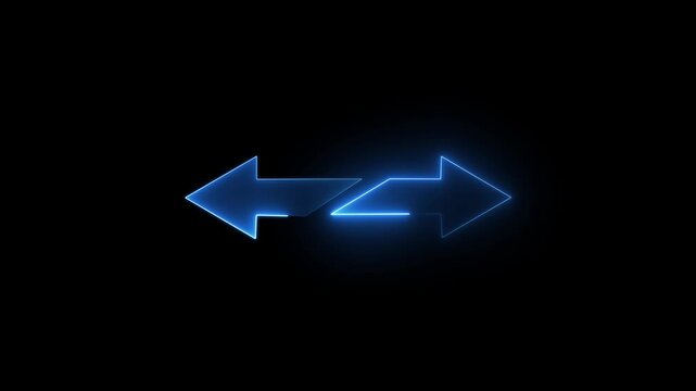 Glowing colorful indicating arrow blinking animation. Neon arrow icon left and right side indicating arrow. Glowing neon Abstract double arrow icon with left and right side animation background video
