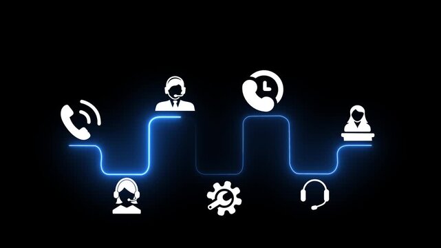Customer service with AI, speed of service concept on the black background. Ensuring clients receive timely help and service from provider. Motion graphics of customer service idea. HD video