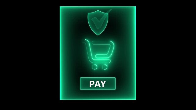 Mobile payment security concept on the transparent background. with secure checkout icon and green pay button during online shopping, highlighting ecommerce transaction and financial safety. HD video