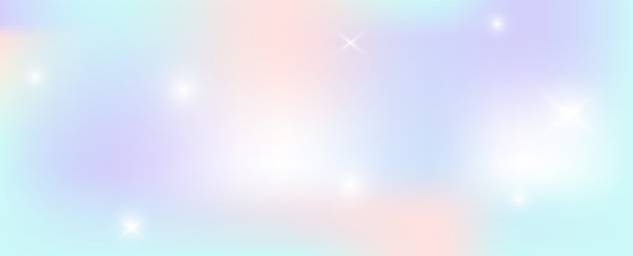 Unicorn magical bokeh background with pastel rainbow gradient and sparkling stars for fantasy design. Fairy inspired backdrop. Vector illustration