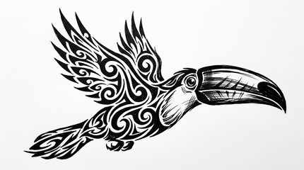Obraz premium Tribal style toucan bird illustration with ethnic patterns.
