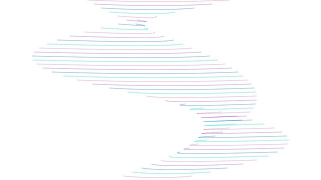 Abstract rotating digital helix with cyan and magenta scan lines