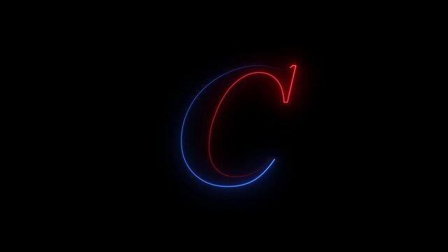 Glowing Red and Blue Neon Letter C Animation, Cyberpunk Style Animated Alphabet Loop for Title Sequence 4K