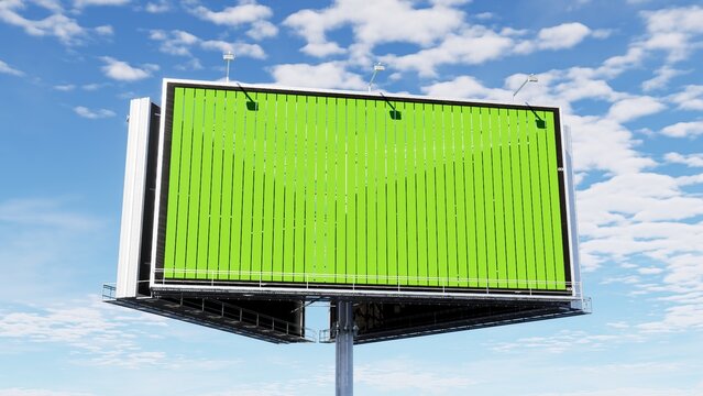 Modern large billboard featuring a green chroma key screen, ideal for advertising mockups, outdoor marketing, digital signage, commercial branding, and promotional presentations.