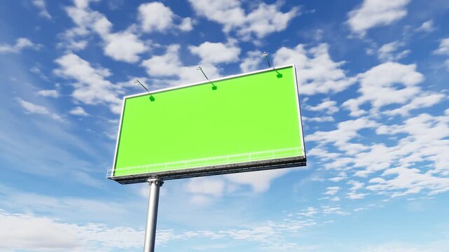 Modern large billboard featuring a green chroma key screen, ideal for advertising mockups, outdoor marketing, digital signage, commercial branding, and promotional presentations.