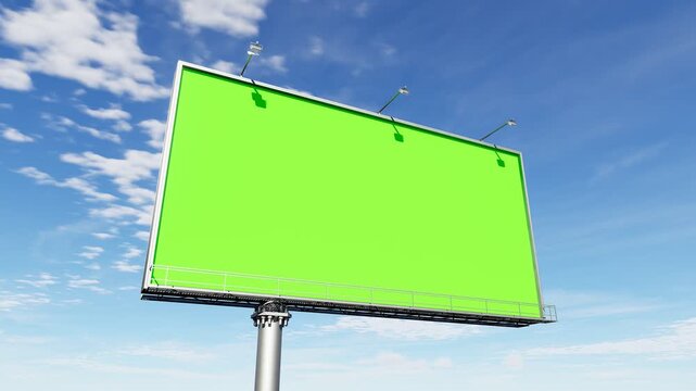 Modern large billboard featuring a green chroma key screen, ideal for advertising mockups, outdoor marketing, digital signage, commercial branding, and promotional presentations.