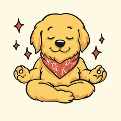 Fototapeta premium Cute meditating golden retriever dog mascot cartoon character in lotus pose vector illustration