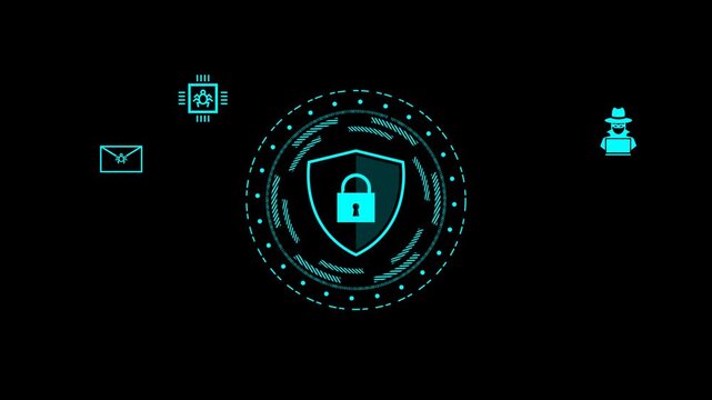 Minimalist futuristic security lock icon on transparent black background. Animated of safety icon