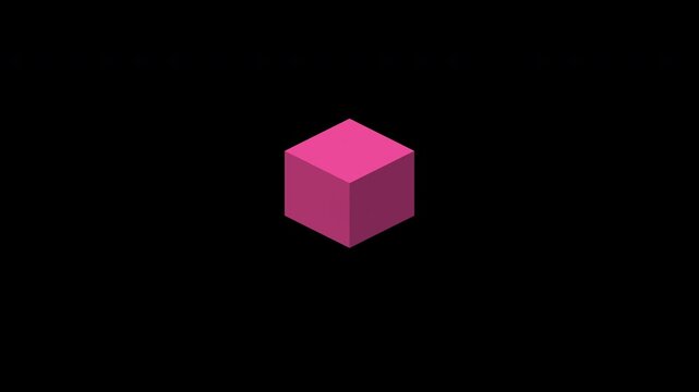 Voxel cubes assembling into a structure, AI building blocks, plasma magenta transparent overlay, seamless loop animation