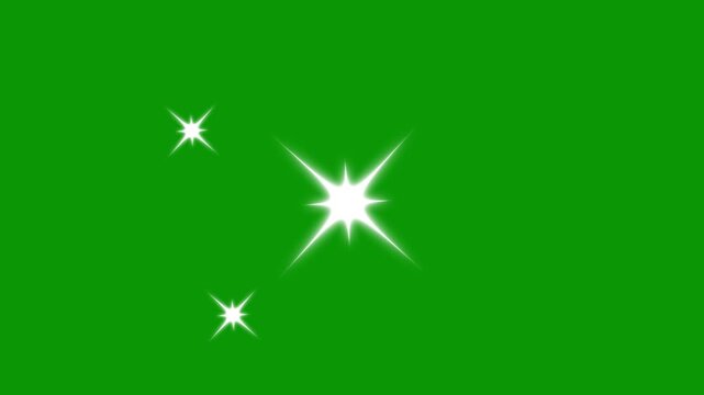Twinkling stars animation, white cartoon sparkle stars, fast blinking lines, flat vector doodle animation, Glowing and twinkling star motion graphics on green screen background.4k loop animation
