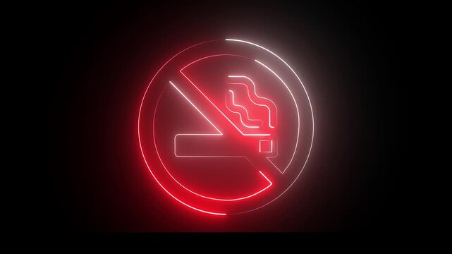 No smoking simple icon animation of neon sign, Smoking attention sign logotype animation. neon no smoking sign representing smoking ban and prohibition. cigarette no smoking neon animation video.