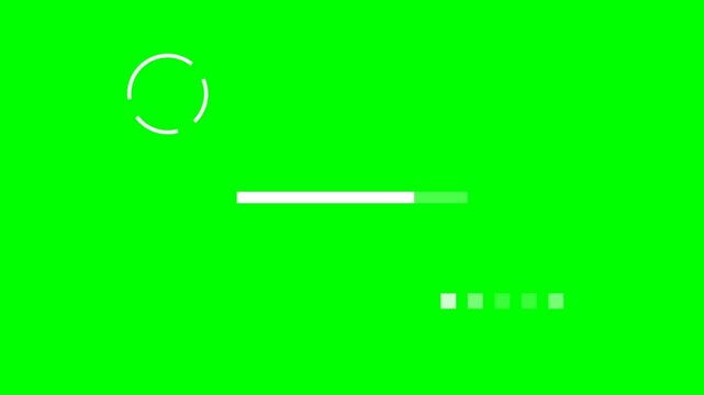 Loading Sequence Frames On Bright Green Background With Progress Circle And Bars.