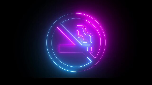 No smoking simple icon animation of neon sign, Smoking attention sign logotype animation. neon no smoking sign representing smoking ban and prohibition. cigarette no smoking neon animation video.