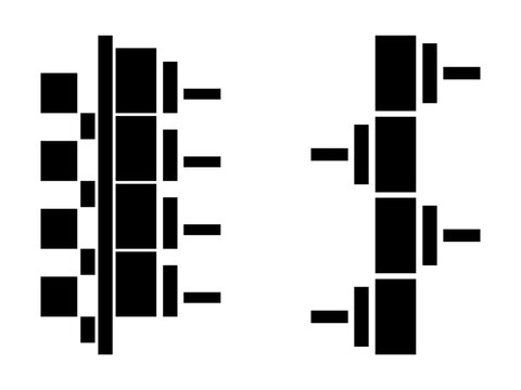 Technical diagram showing electronic component pinout configurations with black rectangular blocks and connection lines on white background