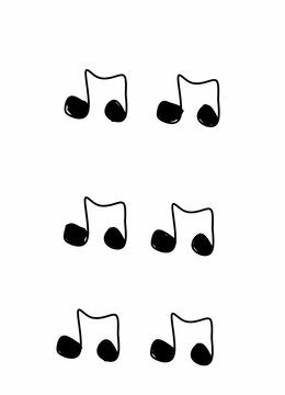 Music notes in black and white colored, monochrome music notes collection set. 