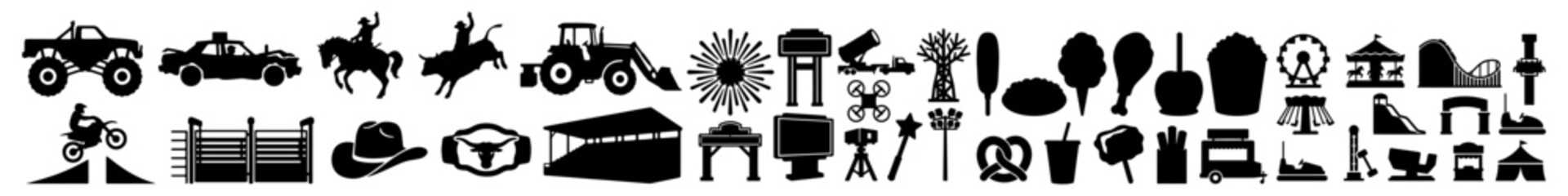 America State Fair Vector Silhouette Bundle - US County Fair Carnival Midway Icon Pack - American Agricultural Exhibition Rodeo Food Template Collection © Green Graphics