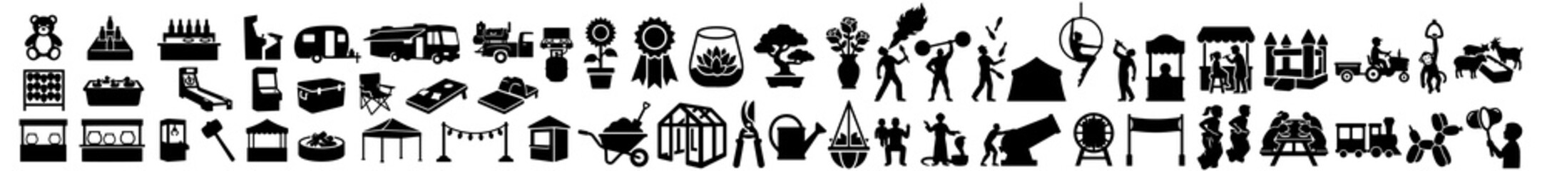 America State Fair Vector Silhouette Bundle - US County Fair Carnival Midway Icon Pack - American Agricultural Exhibition Rodeo Food Template Collection © Green Graphics