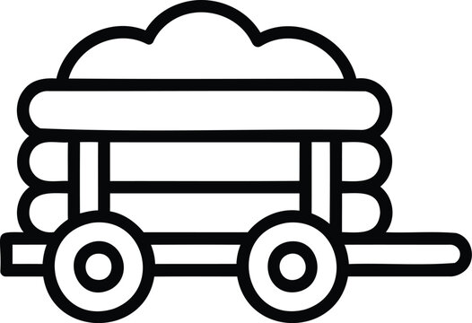 Minimalist cartoon illustration of a mine cart filled with coal isolated on a transparent background