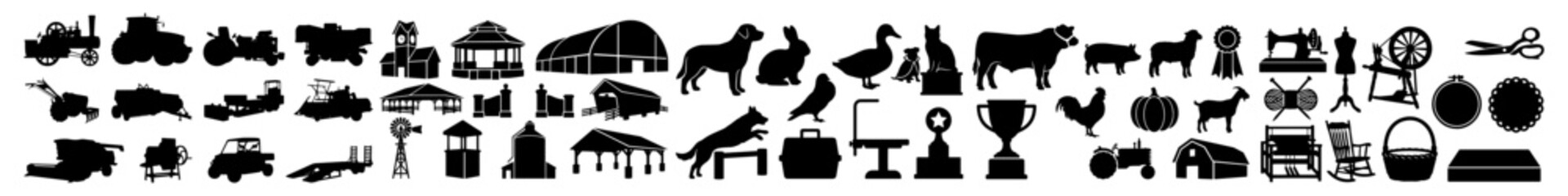 America State Fair Vector Silhouette Bundle - US County Fair Carnival Midway Icon Pack - American Agricultural Exhibition Rodeo Food Template Collection © Green Graphics