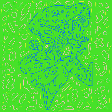 Two Abstract People Dancing in Colorful Line Art